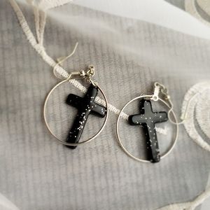 Black cross earrings